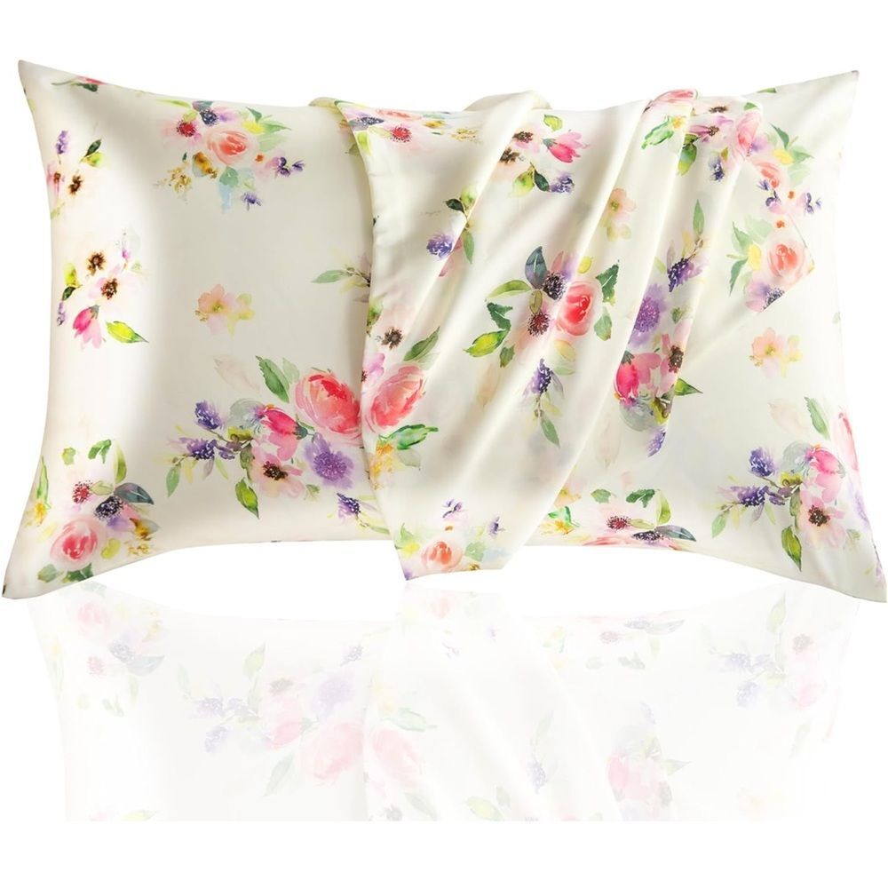 TWO 100% Lyocell NEW 'TELUS' Pillowcases Beige Floral Standard Size Covers